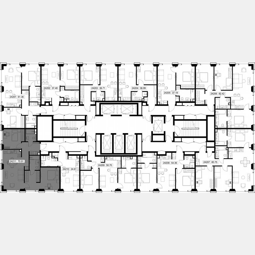 2-к. квартира, 70,9 м², 42/59 эт.