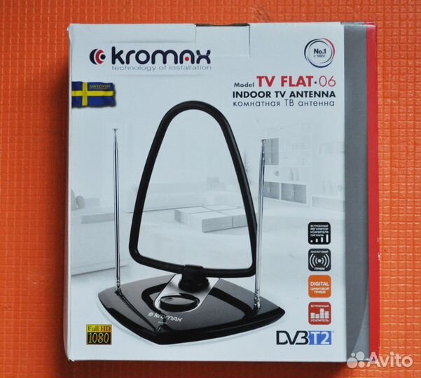 Антенна комнатная активная Kromax TV flat 06