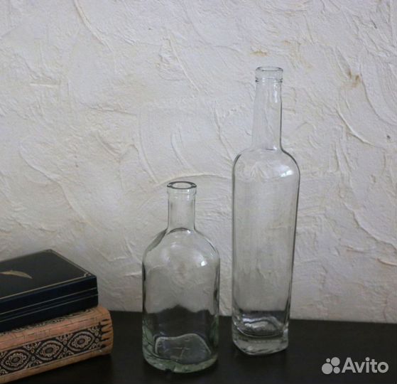 Бутылка прозрачная квадратно-округлая (декор)