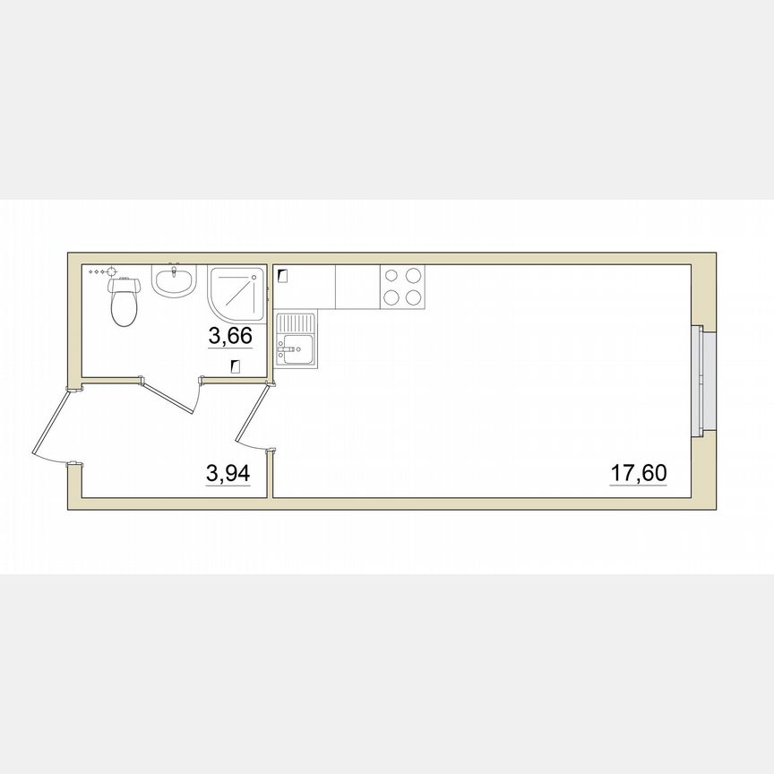 Квартира-студия, 25,2 м², 1/3 эт.