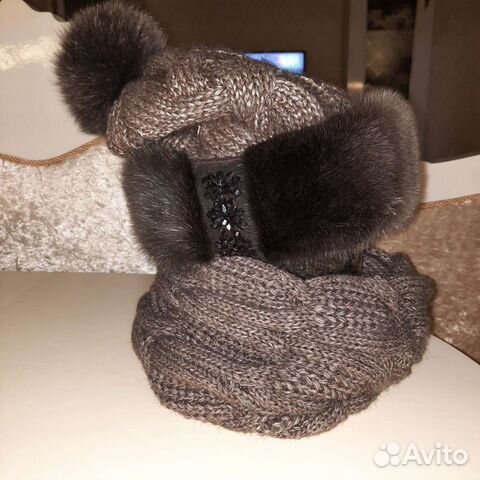 Шапка и шарф комплект норково-вязанный