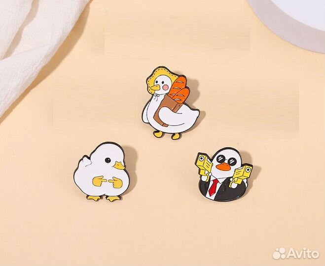 Значки смешные гуси металлические 3шт