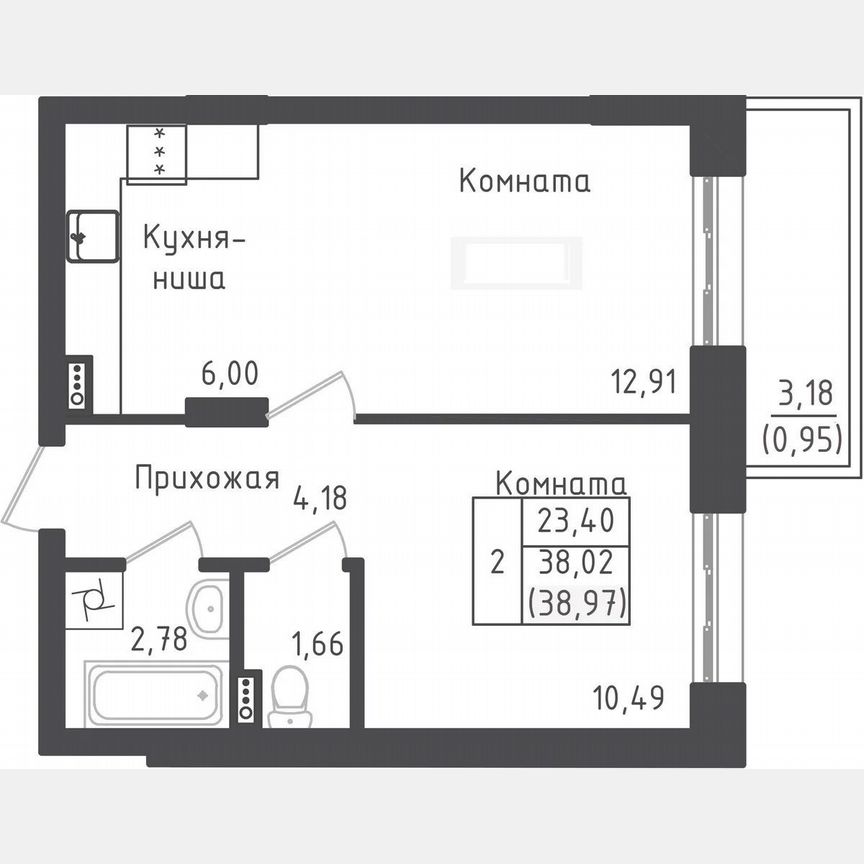 1-к. квартира, 39 м², 1/5 эт.