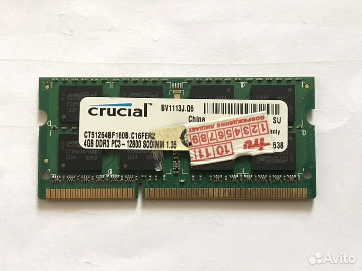 Оперативная память So-Dimm ddr3 4gb pc3 12800
