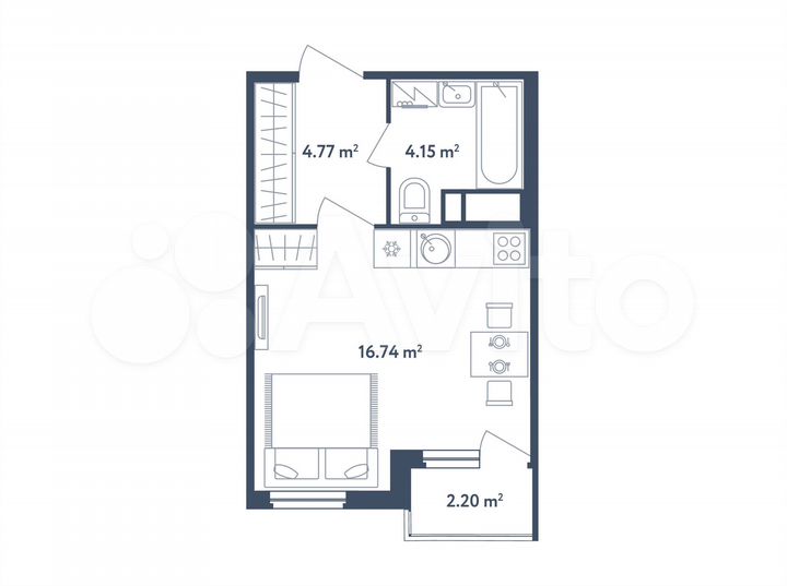Квартира-студия, 26,8 м², 3/4 эт.