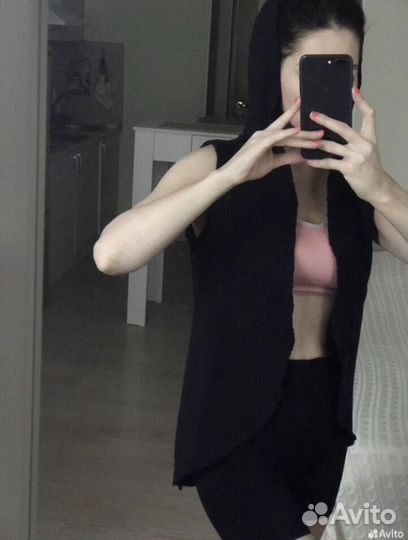 Жилет гранж с капюшоном необработанные края 42