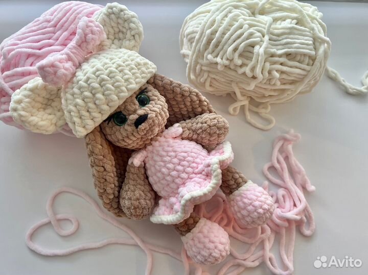 Вязаные игрушки зайка, заяц, зайчик