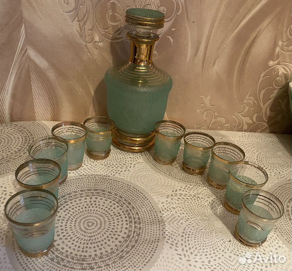 Графин с рюмками СССР зеленый