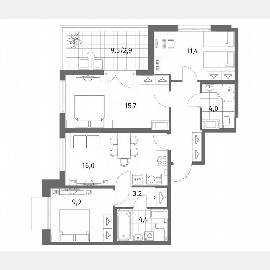 3-к. квартира, 74,8 м², 12/13 эт.
