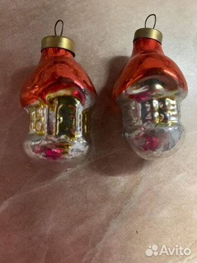 Елочные игрушки СССР- грибок,бочонок, избушка