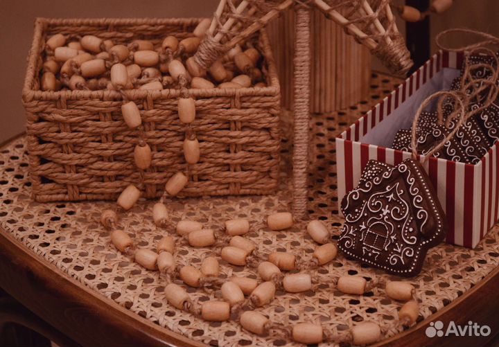 Бусы на ёлку деревянные (бук)