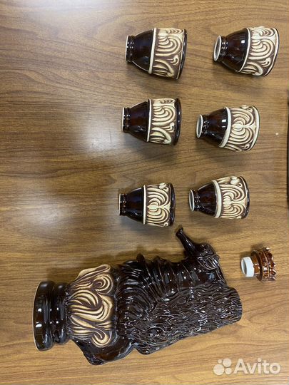 Графин и 6 стаканов,глина,Грузинская ССР (винтаж)