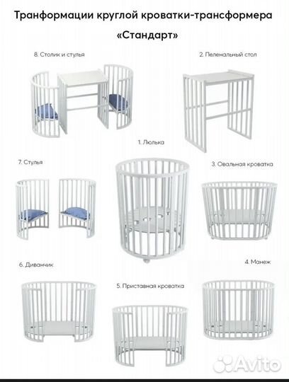 Детская круглая кроватка 8 в 1