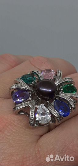 Серебрянок кольцо ручной работы с фианитами