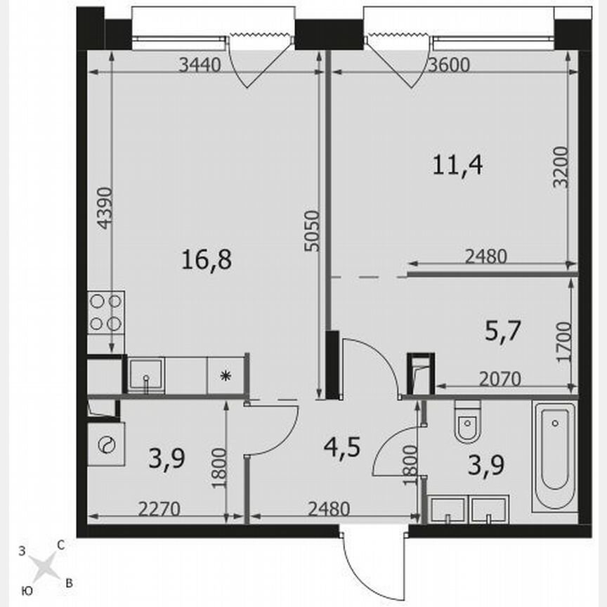 1-к. квартира, 46,2 м², 5/16 эт.