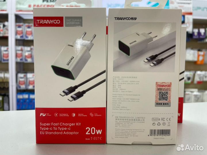 Зарядное Устройство Tranyoo EU7 + Кабель Type-c-Ty