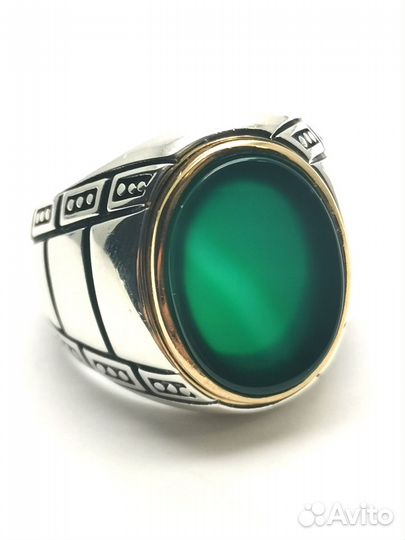 Печатка мужская серебро с зеленым камнем