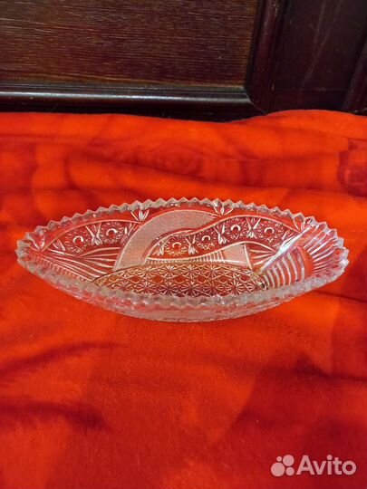 Ваза салатник хрустальная СССР алмазный рисунок