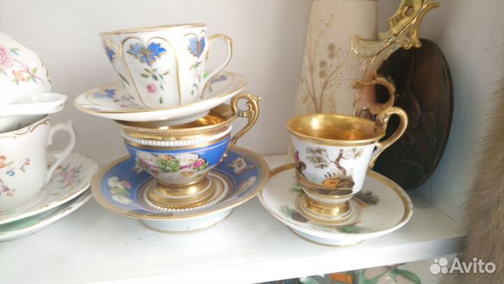 Старинные чайные пары фарфор 19 век Попов Франция