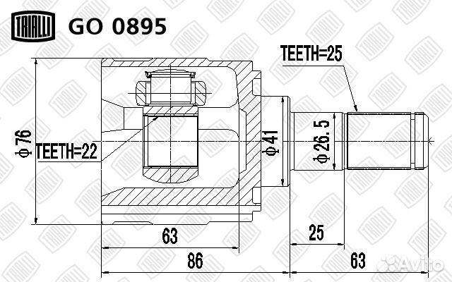 GO0895 Шрус для а / м hyundai solaris (10) / kia r