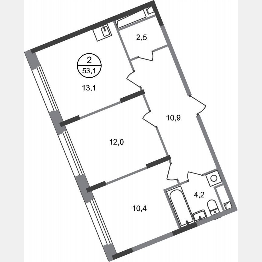 2-к. квартира, 53,1 м², 7/17 эт.