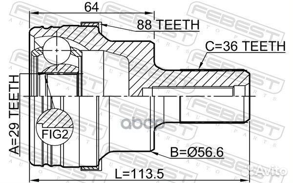 Шрус наружный задний 29x55.5x36 2110kuga88R Febest