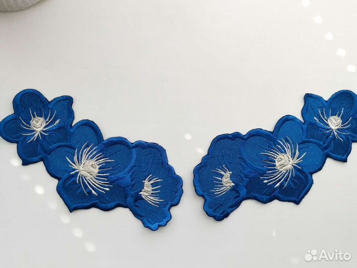 Нашивки на одежду цветы 2 шт вышивка гладью