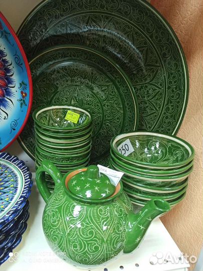 Набор глиняной посуды 6 персон, Узбекистан, Риштан