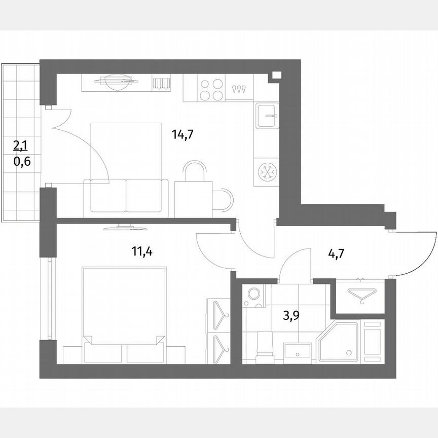 1-к. квартира, 35,3 м², 6/6 эт.