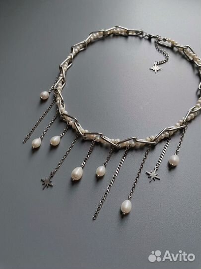 Колье-чокер жемчуг и цепи