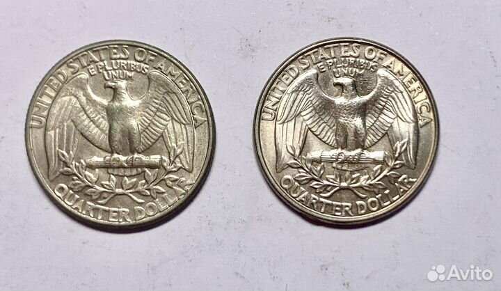 Монеты 25 центов США 1980-1990-е годы, 2 шт