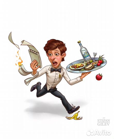 Официант на море