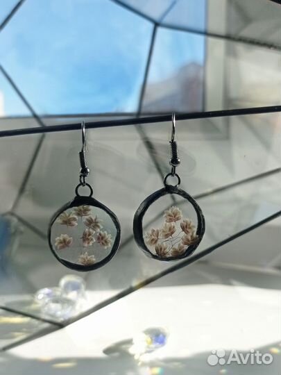 Серьги из стекла с гербарием
