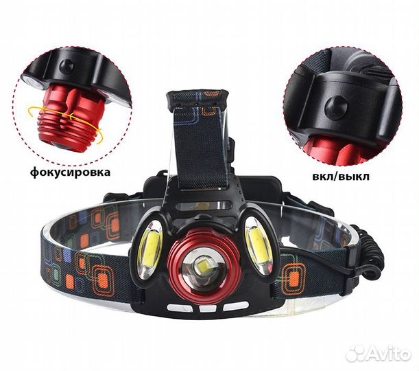 Фонарь налобный 3led t6