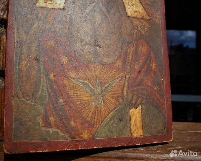 Старинная икона Господь Саваоф Север золото темпер