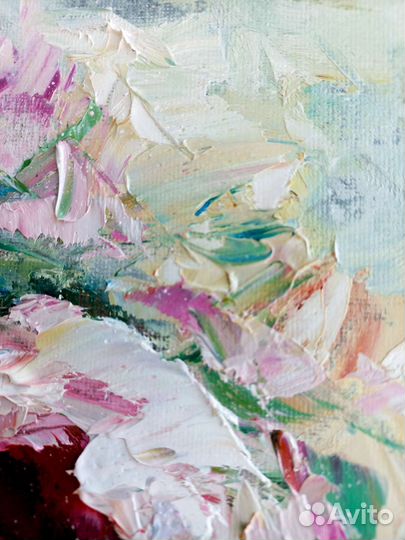 Картина маслом с цветами 40х30см.букет цветов