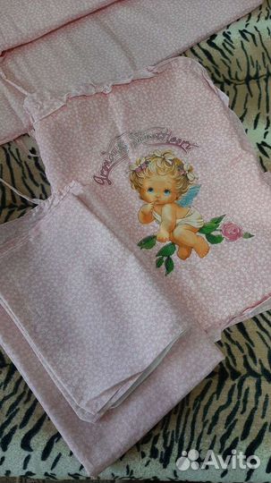 Бортики и балдахин в кроватку +постельный комплект