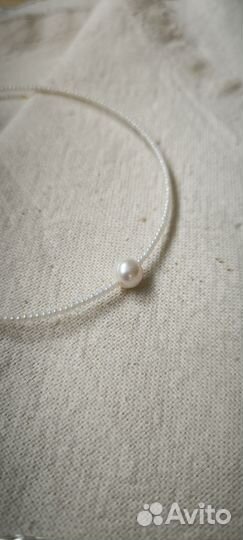 Чокер колье с натуральным жемчугом соло