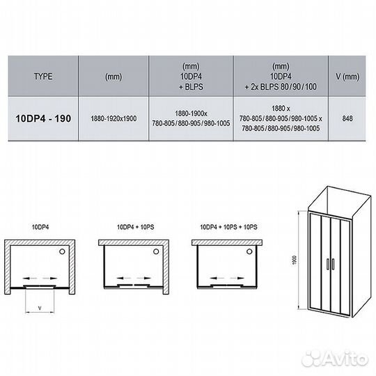 Душевая дверь Ravak 10 10DP4 190 профиль Хром сте