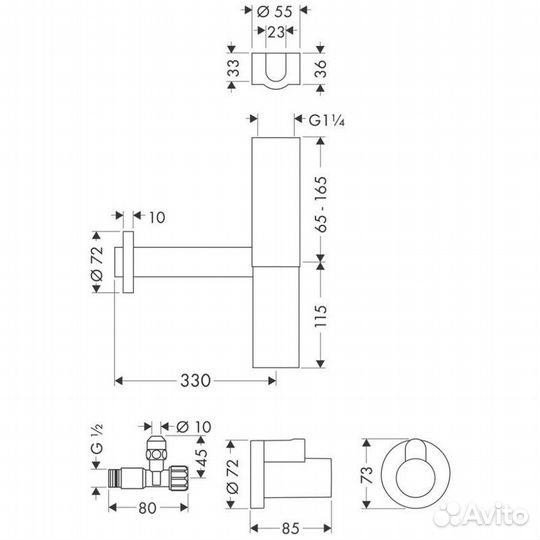 Сифон Hansgrohe Flowstar + угловые вентили, хром 5