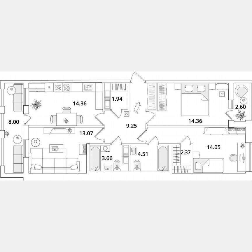 3-к. квартира, 82,9 м², 15/16 эт.