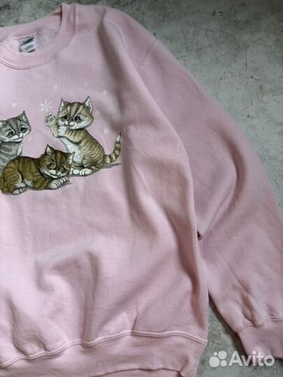 Винтажный свитшот с котиками Gildan