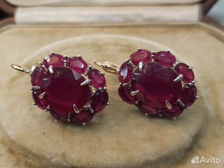 Серьги с природными рубинами 28ct