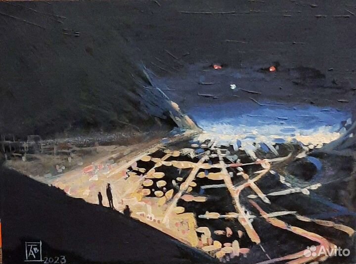 Картина холст на картоне, масло, темпера, гуашь