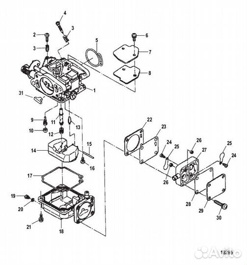 Карбюратор Yamaha (Ямаха) 9.9-15 л.с 2 такта
