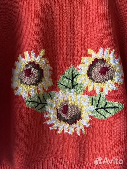 Винтажный свитер подсолнухи