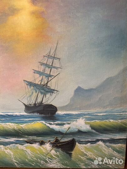 Картина Холст, Масло. Морской пейзаж. Парусник