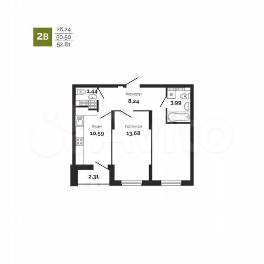 2-к. квартира, 52,8 м², 19/25 эт.