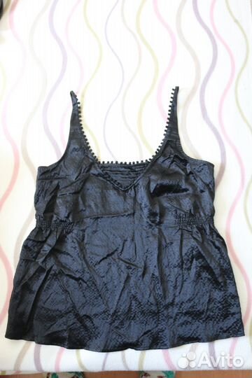 Топ на бретельках летний черный бельевой стиль