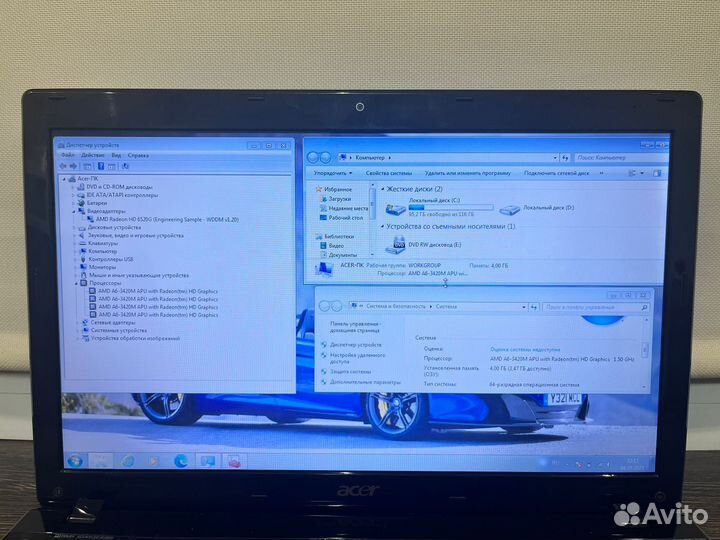 Мощный ноутбук acer amd a6,4 ядра